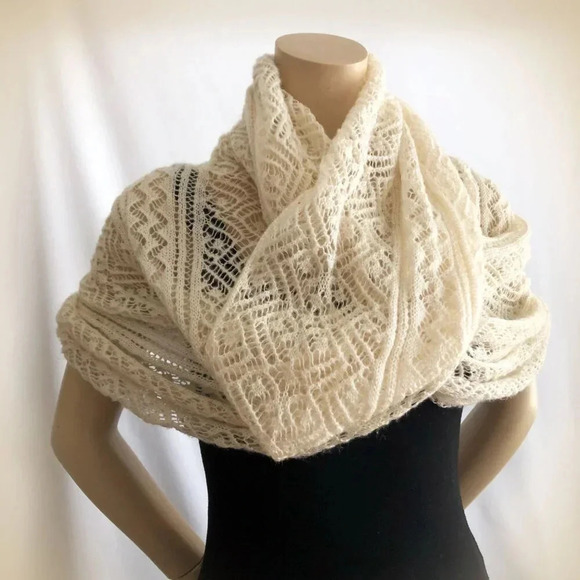 Large Infinity Scarf, Pointelle Crochet Knit - Picture 3 of 9